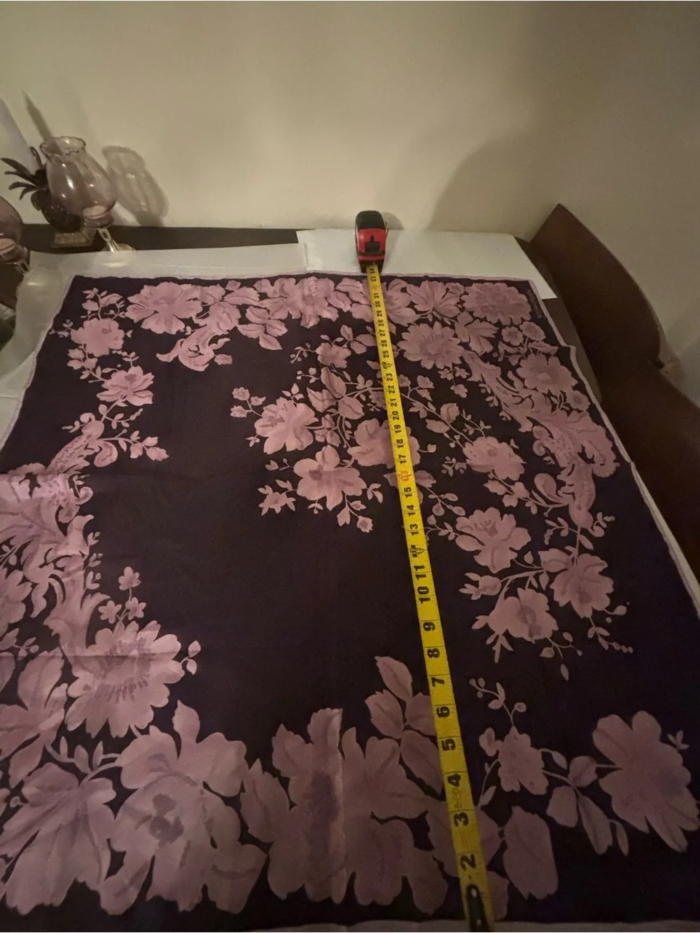 Yves Saint Laurent Floral Silk Scarf in Deep Plum and Lilac